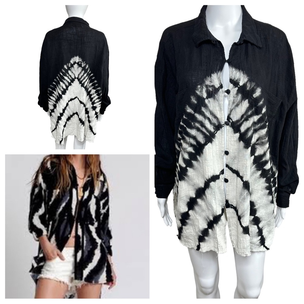 One Teaspoon Hand Printed Button Down Long Sleeve… - image 1